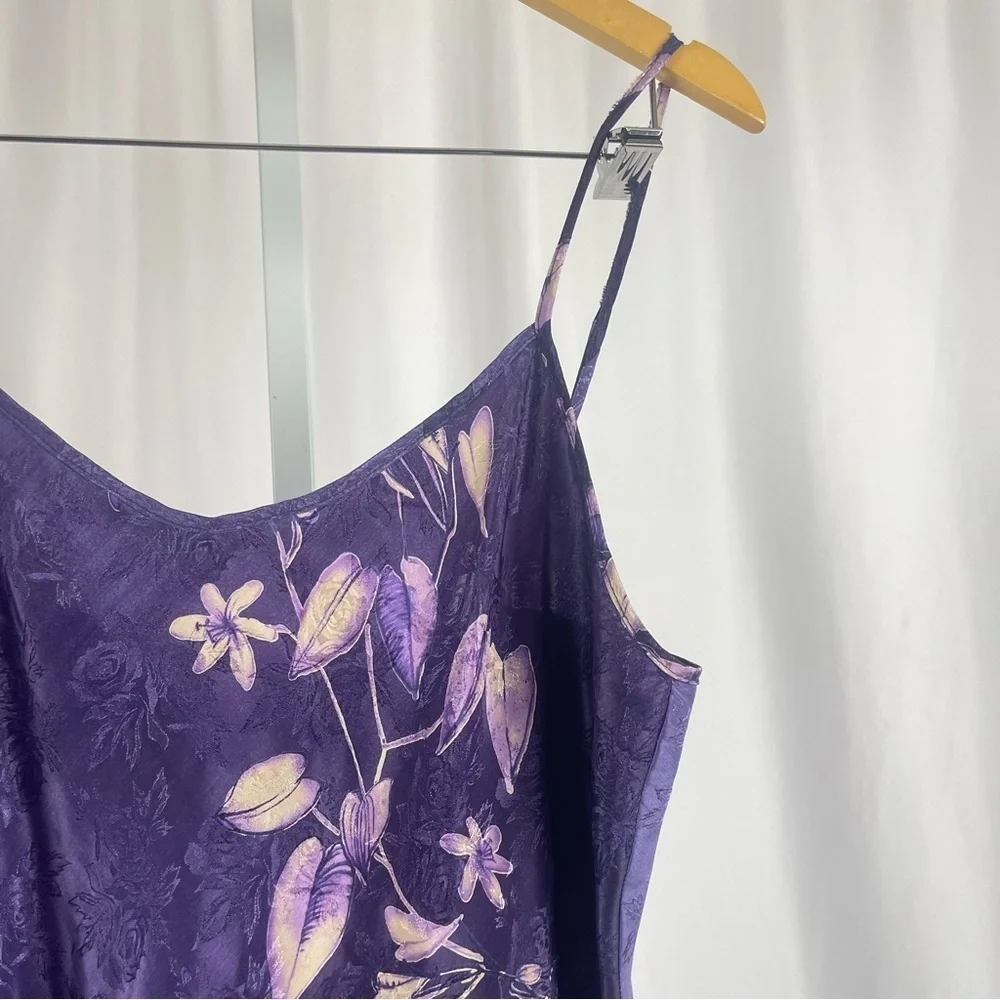 California Dynasty Vintage Large Floral Satin Bow Side Slit Chemise Slip Dress